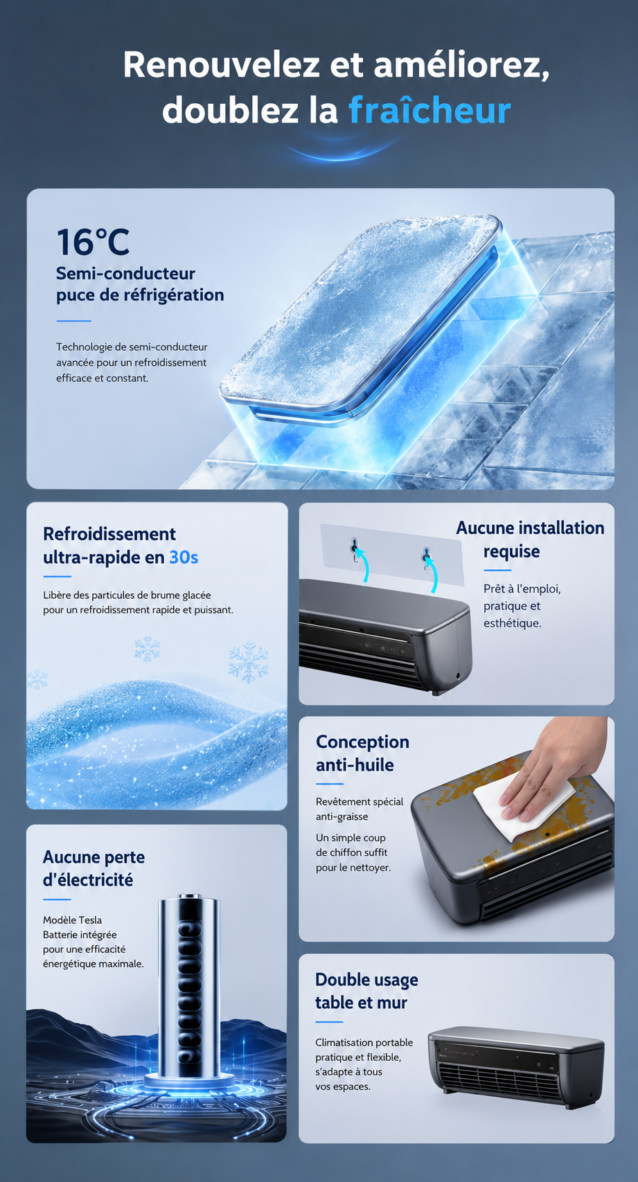 Ventilateur Rechargeable Sans Fil FrostAir — Silencieux, Puissant & Portable