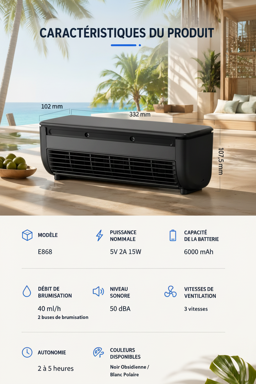Ventilateur Rechargeable Sans Fil FrostAir — Silencieux, Puissant & Portable